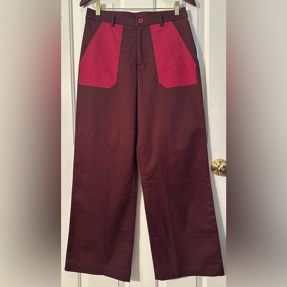 THE KIT 6 Tracee Pant Eggplant Wide Leg Hi-Waist Brushed Stretch ORGANIC Cotton - Picture 1 of 15